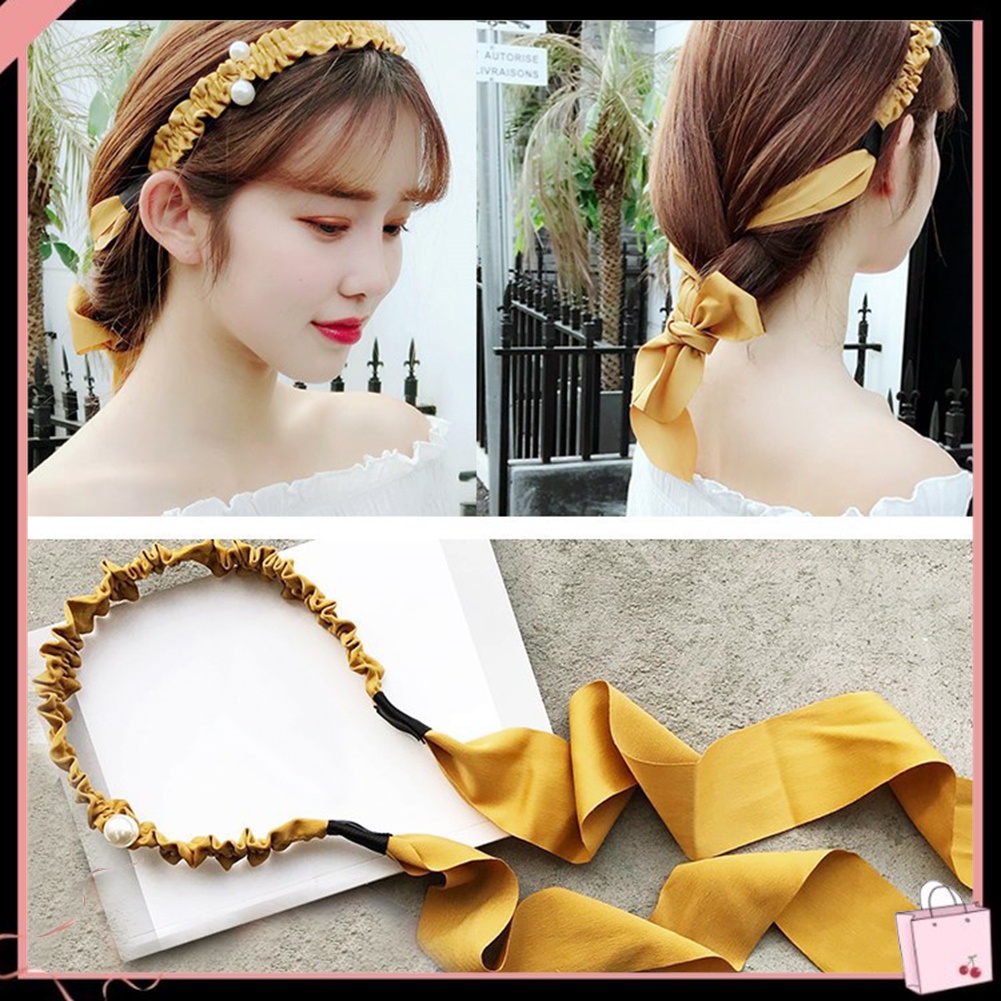 Dây Buộc Tóc Đuôi Ngựa Dài Đính Ngọc Trai Giả Xinh Xắn Cho Nữ