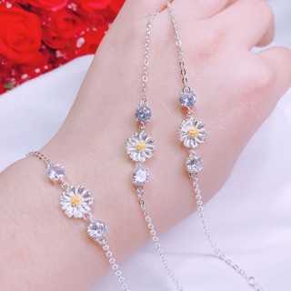 Lắc tay bạc ta mặt hoa cúc kèm đá trắng LB0922