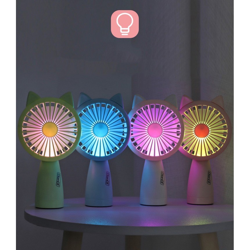 Quạt Cầm Tay Tai Mèo Tai Thỏ 5 Cánh Có Đèn Led Pin Sạc | BigBuy360 - bigbuy360.vn