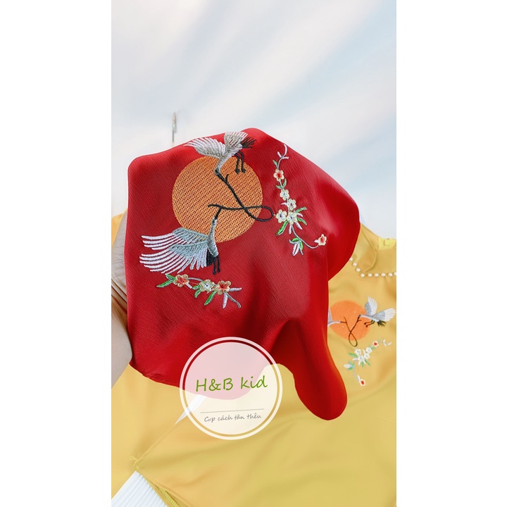 Áo dài lụa bé trai có thêu hình Hạc siêu đẹp cho bé diện tết  ADCT