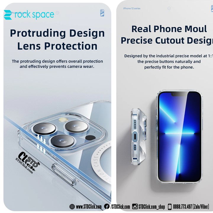 ỐP LƯNG IPHONE 13 PRO MAX - 13 PRO - 13 ROCK PURE hỗ trợ sạc không dây LƯNG CỨNG TRONG VIỀN DẺO CHÍNH HÃNG