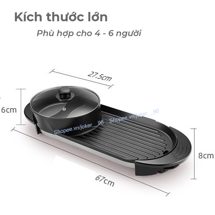 Bếp lẩu nướng 2in1, Nồi Lẩu Nướng BBQ Hàn Quốc, Bếp lẩu nướng điện đa năng không khói tiện dụng