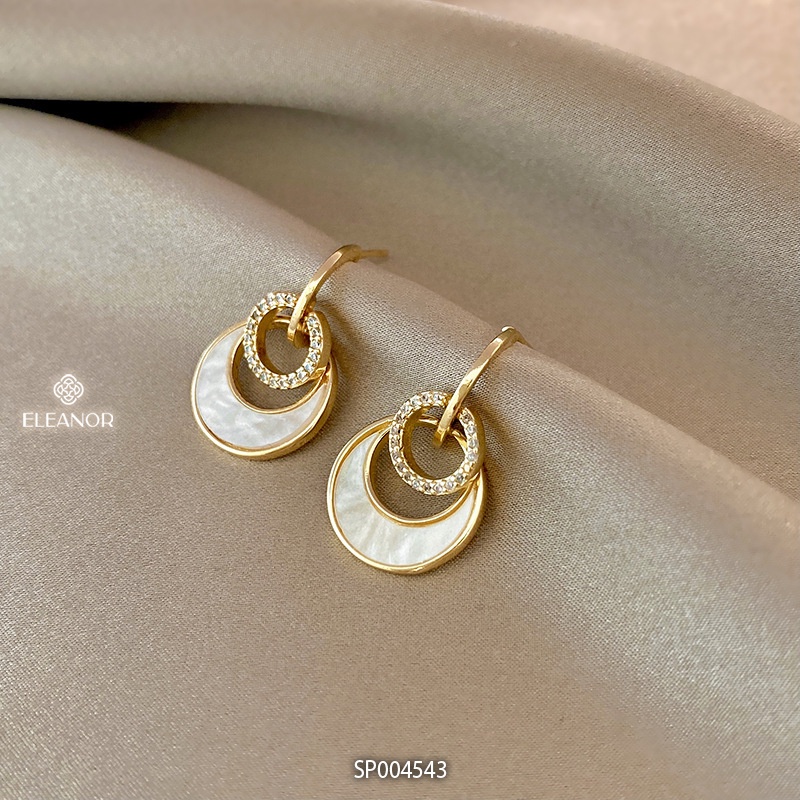 Bông tai nữ chuôi bạc 925 Eleanor Accessories dáng tròn đính đá sang chảnh phụ kiện trang sức 4543