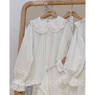 [S0004]🌨 Áo sơ mi trắng cổ to nhún bèo (Có sẵn/ảnh thật)