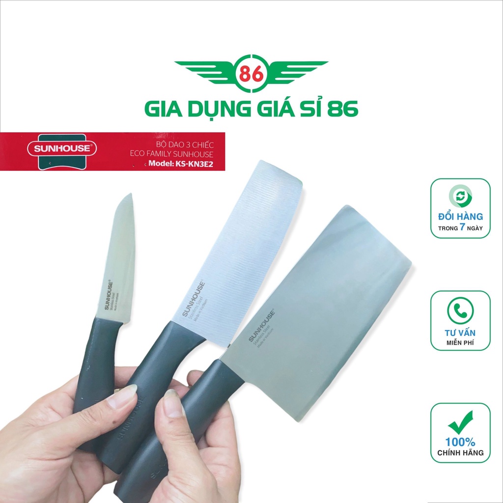 Bộ dao 3 chiếc Eco Family Sunhouse KS-KN3E2- bộ dao siêu tiện lợi, hàng chính gãng