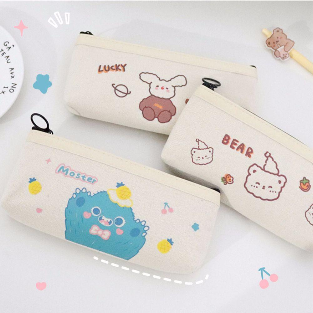 Túi Đựng Bút Bằng Vải Canvas Thiết Kế Hình Gấu Hoạt Hình Ngộ Nghĩnh