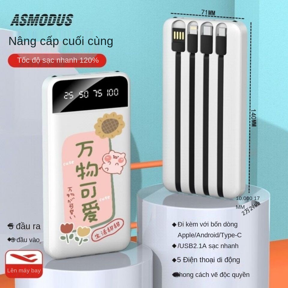 Mini pin dự phòng dung lượng lớn 20.000 mAh đi kèm sạc nhanh 4 dây và nguồn điện di động siêu bền Apple Huawei Universal