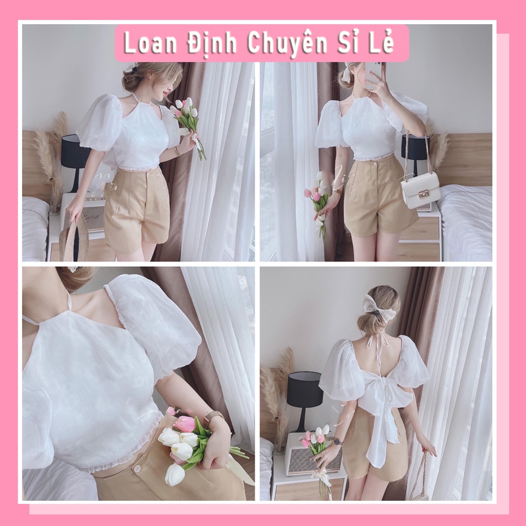 Set áo yếm tơ bèo mix quần short đùi be đồ bộ nữ đi chơi LT774