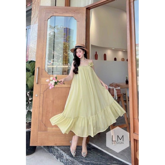 Váy maxi 2 dây cài hoa