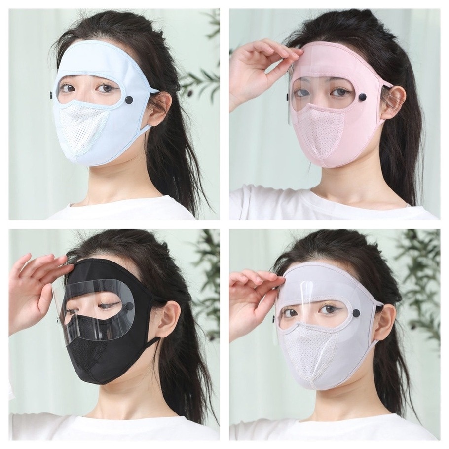 Mũ Chống Nắng Và Tia UV Bằng Lụa Lạnh Mỏng Thoáng Khí Kèm Khẩu Trang Che Phủ Toàn Diện Chống Tia UV Cho Nữ