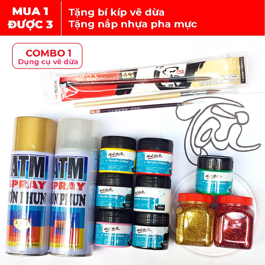 Dụng cụ vẽ dừa thư pháp chưng tết - Combo 1