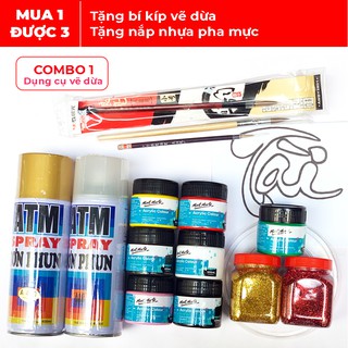 Dụng cụ vẽ dừa thư pháp chưng tết - Combo 1