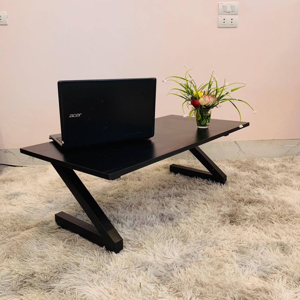 Bàn làm việc (R50*D100*C35cm) chân sắt chữ Z gấp bệt {GIÁ TẠI XƯỞNG} mặt gỗ MDF NHẬP KHẨU màu ĐEN dày 17mm