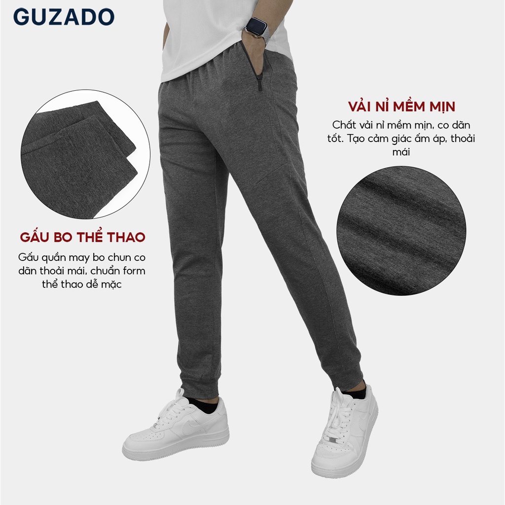 Quần Jogger nỉ nam GUZADO Form RegularFit Rộng Rãi Thoải Mái,Vải Trơn 4 Màu Dễ Phối Đồ GDNN11