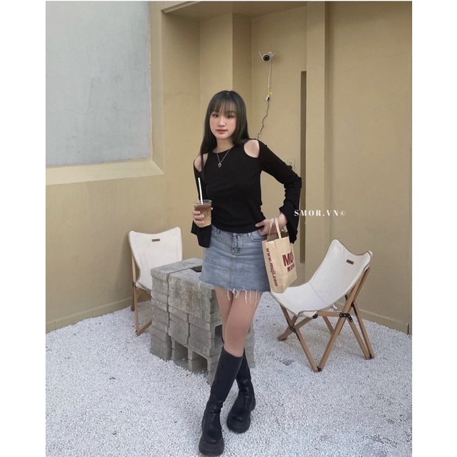 Áo Thun Kiểu Tay Dài Xẻ Phong Cách Trendy A77