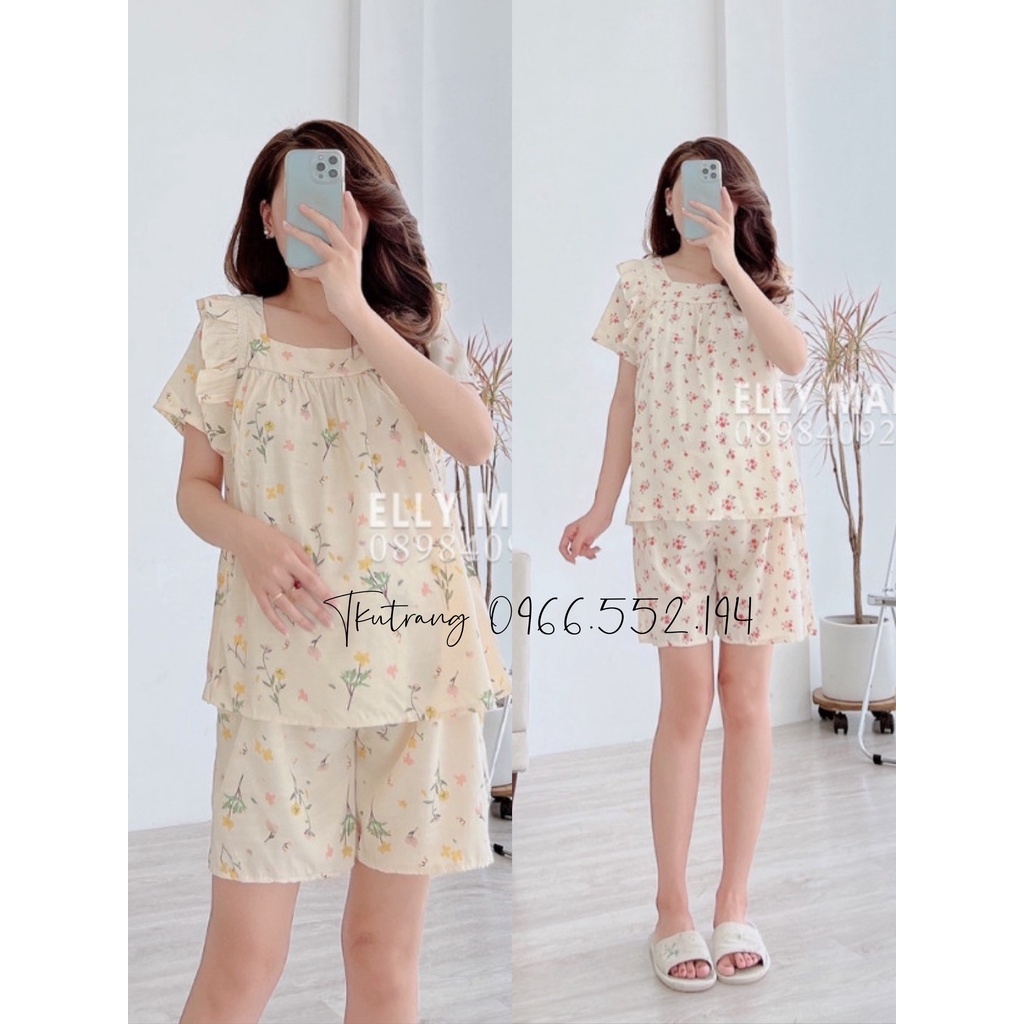 Bộ bầu sau sinh hoa nhí Đũi Lạnh cộc tay mùa hè .Bộ bầu đùi quần có chun chỉnh tiện lợi có khóa mở ngực cho bé ti .