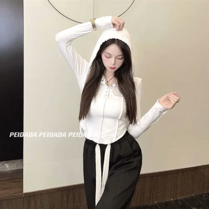 Áo hoodie COZOKC tay dài dáng ôm thời trang dành cho nữ