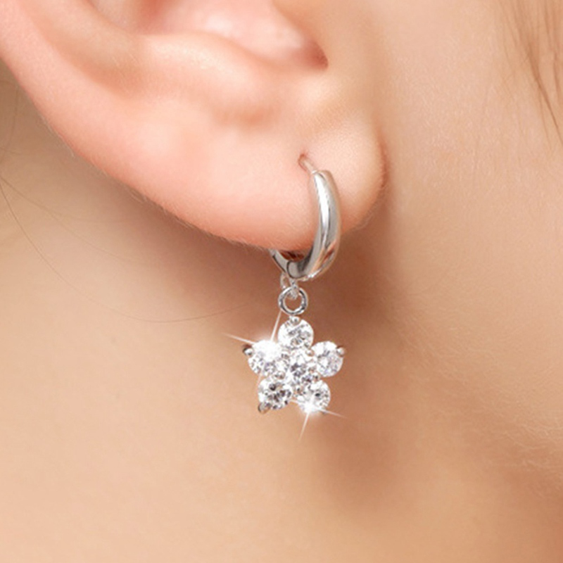 Hoa tai bằng bạc 925 hình hoa có đính đá dáng dài thời trang cho nữ