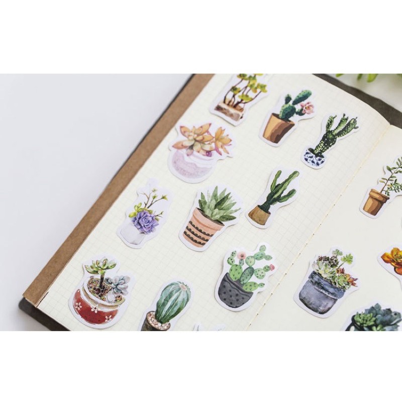 Set 50 Sticker phong cách vẽ Ulzzang dán sổ tay Bullet Journal, trang trí mũ bảo hiểm, DIY