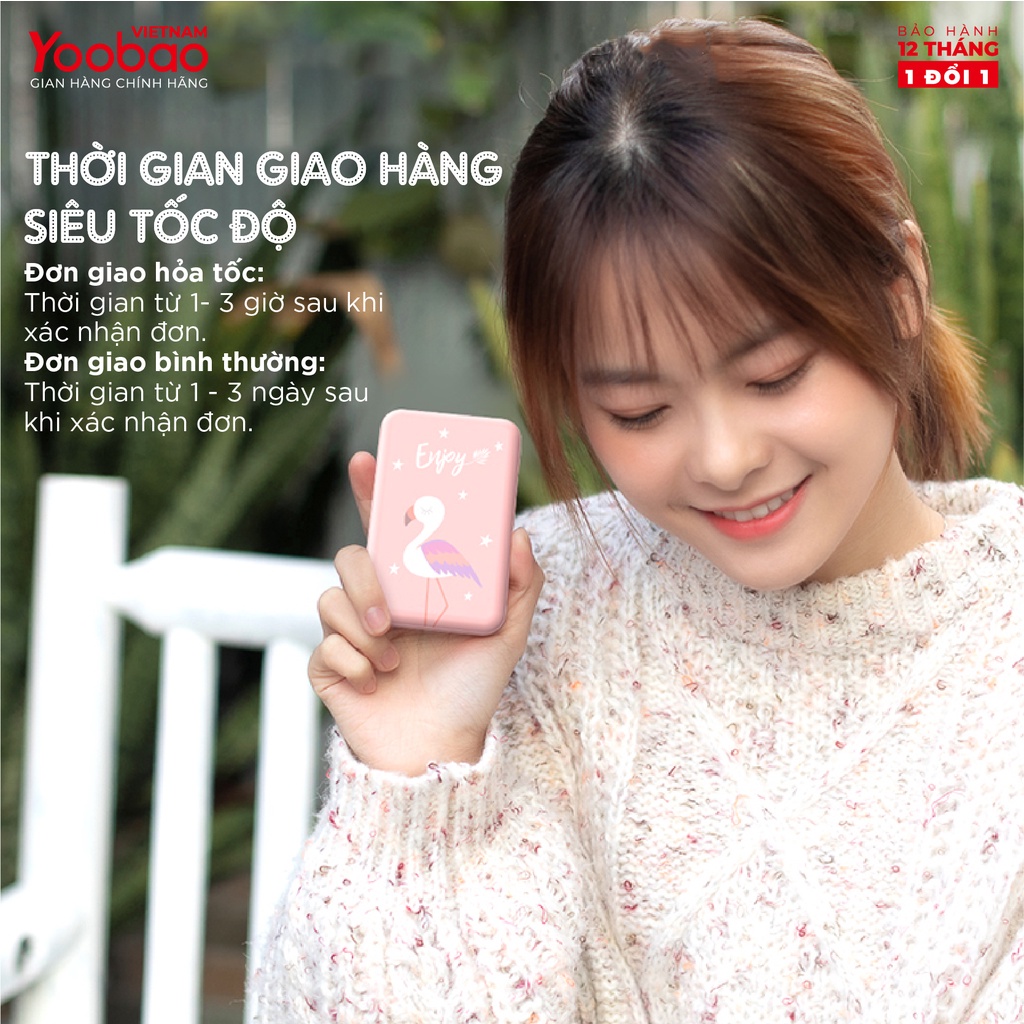 Sạc dự phòng mini 10000mAh Yoobao P10W - Sạc đồng thời 2 thiết bị - Kèm đèn LED - Hàng phân phối chính hãng