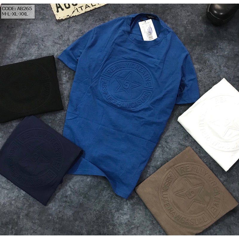 Áo thun nam cổ tròn cotton in dập nổi ngôi sao hàng loại 1 vải xước - MS020
