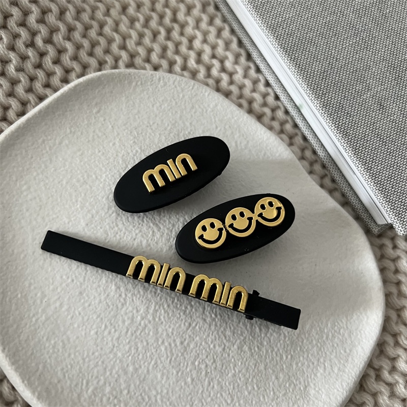 Kẹp Tóc Kim Loại Màu Đen Hình Mặt Cười Phong Cách Hàn Quốc