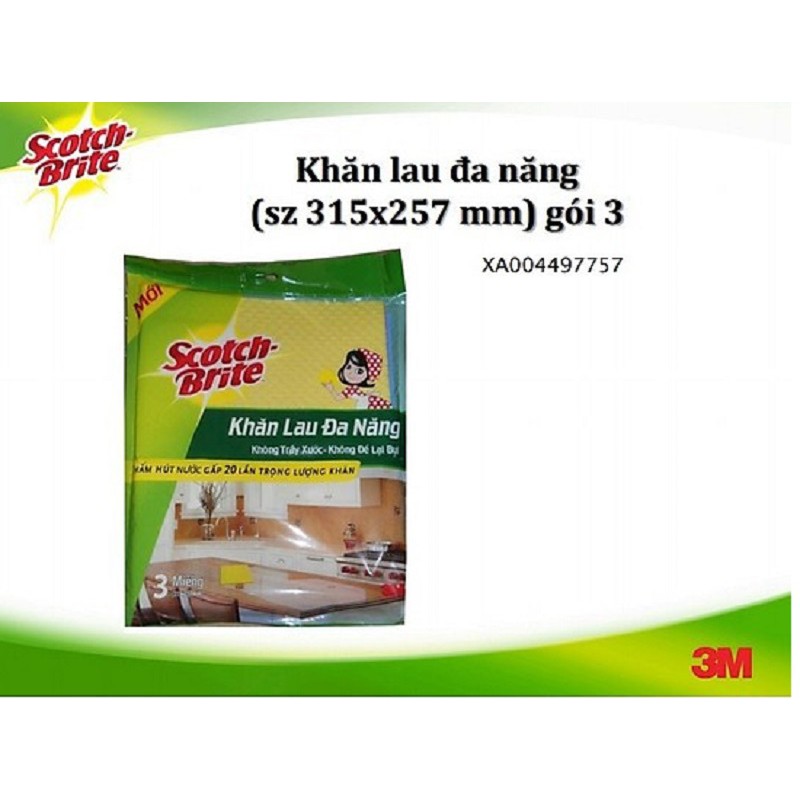 { TÍNH NĂNG ĐỘT PHÁ } Gói 3 khăn lau Scotch Brite 3M đa năng giúp lấy sạch vết bẩn hiệu quả, nhanh khô, dễ sử dụng