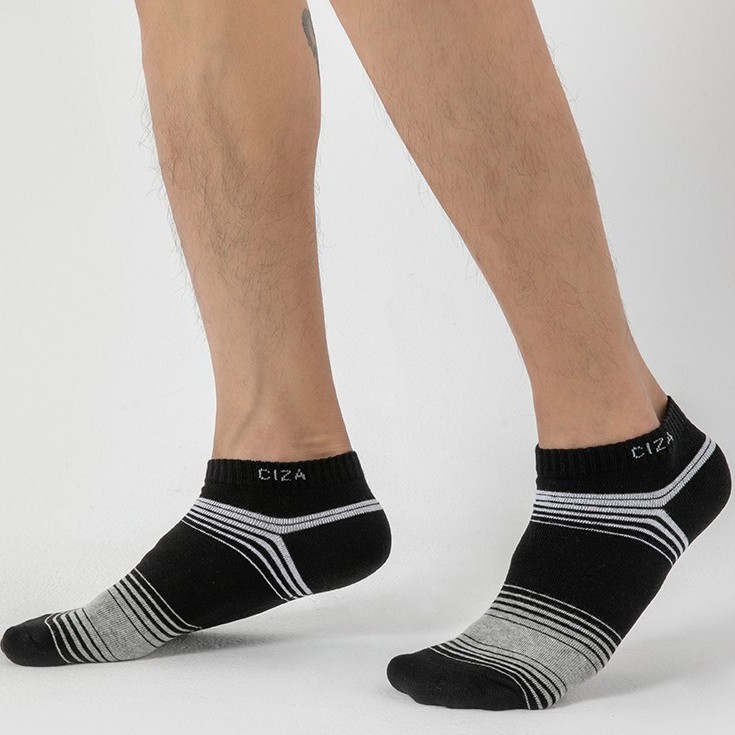Tất nam cổ tròn CIZA phối sọc kháng khuẩn khử mùi chống hôi chân chất cotton TNKC01