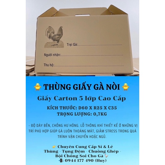 Combo 5 Thùng Gà Nòi giấy Carton 5 lớp Cao Cấp. Thoáng khí, cung cấp đủ oxi giúp gà di chuyển xa được thoải mái.