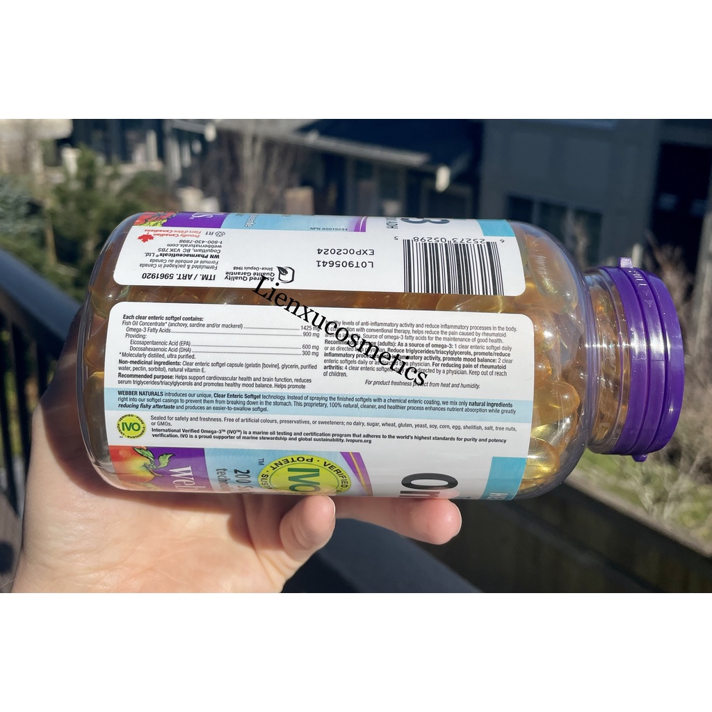 Viên uống Omega 3 900mg Webber Naturals; HSD 2025
