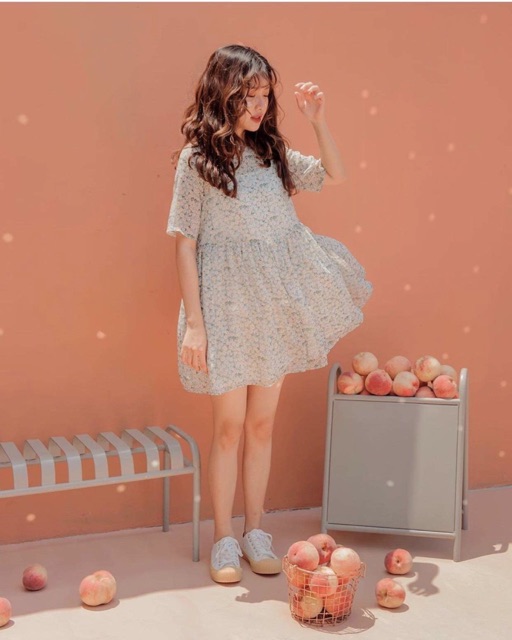 Đầm hoạ tiết xinh độc lạ minty dress mẫu babydoll hoa nhí chất voan mát rượi 2 lớp dày dặn có lót 2 dây
