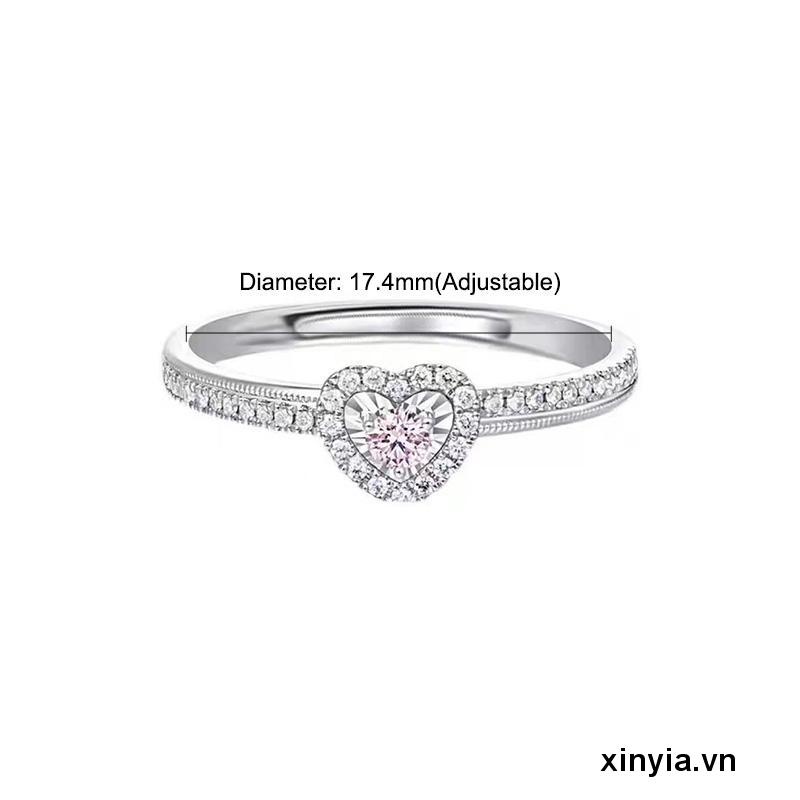 [xinyia.bb] Nhẫn Đính Hôn / Quà Tặng Sinh Nhật / Valentine Hình Trái Tim Màu Hồng