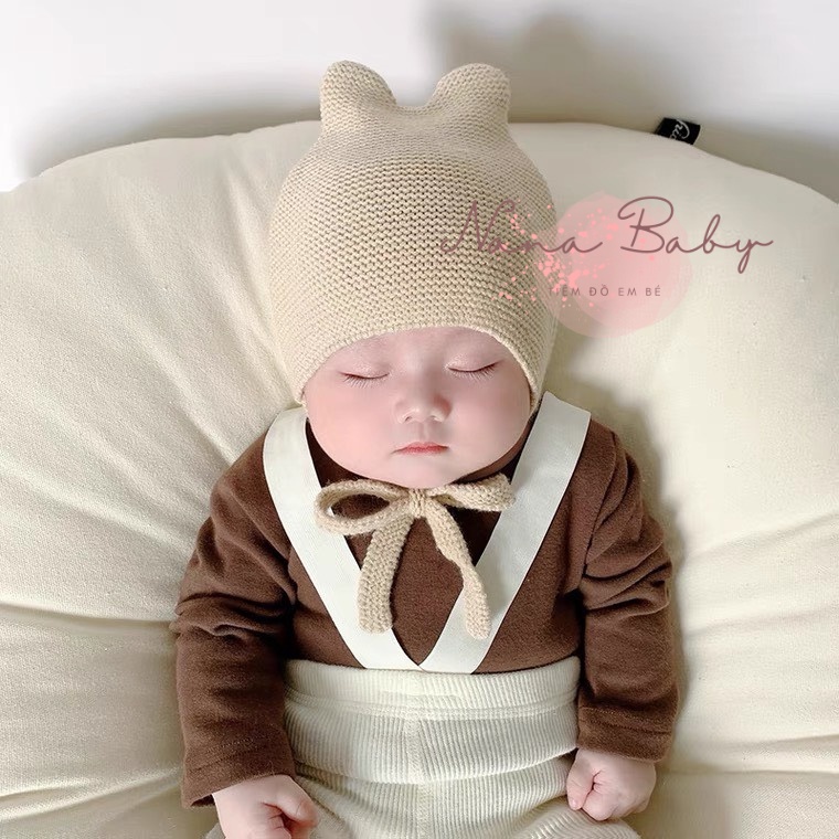 Mũ nón len cột dây màu trơn phong cách hàn quốc đáng yêu cho bé ML60 - Nana Baby