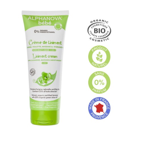 Kem dưỡng đa năng hữu cơ cho bé 4 trong 1 Liniment Cream Alphanova Bebe 200ml