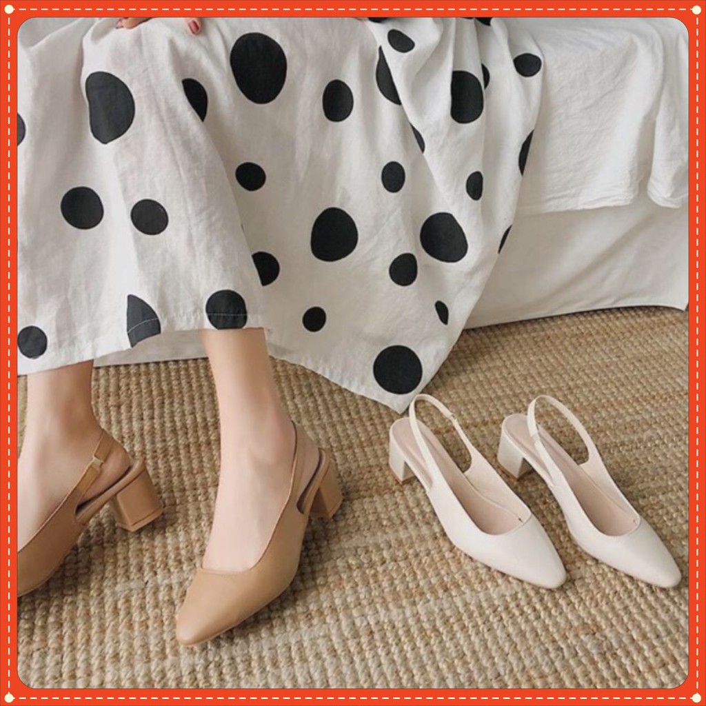 Giày cao gót 5P mã BBC8 quai chun 2 màu Kem và Đen siêu đẹp