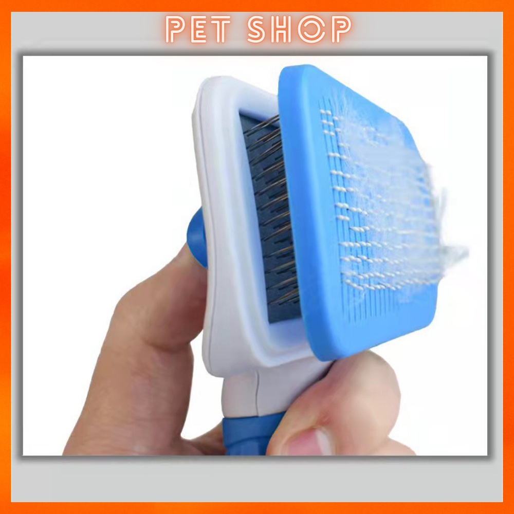 Lược chải lông chó mèo có nút bấm đẩy lông cao cấp dễ dàng loại bỏ lông khi chải, tay cằm bằng silicon dễ dàng gỡ rối
