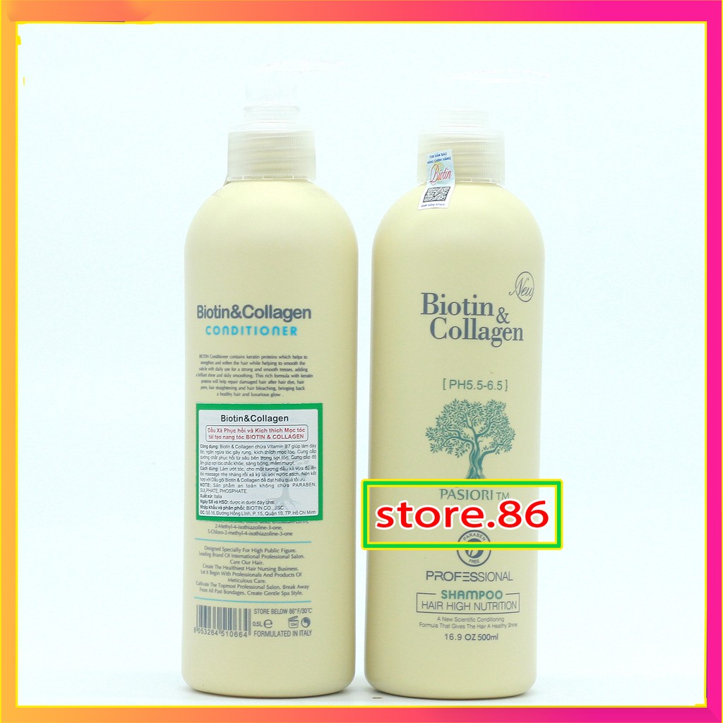 Dầu gội BIOTIN COLLAGEN store.86 mùi thơm sang dễ chịu siêu mềm mượt kích thích mọc tóc chống rụng tóc cặp 500ml - 1000m