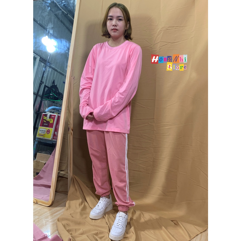 Áo Thun Tay Dài Trơn Long Tee Ulzzang Unisex Dáng Rộng Màu Hồng Tươi - MM