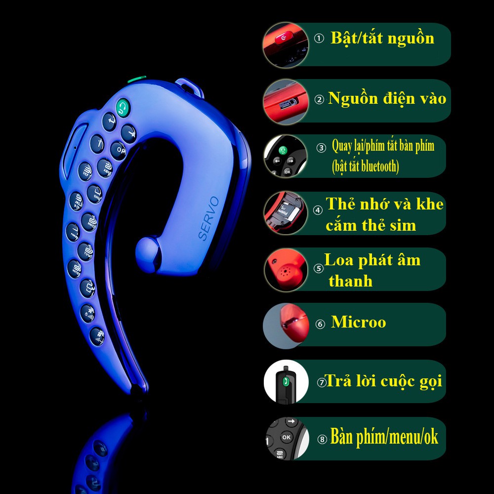 Tai nghe Bluetooth SERVO - Điện thoại mini - Thiết kế tích hợp điện thoại di động nhỏ thông minh - pin sử dụng 8h | BigBuy360 - bigbuy360.vn