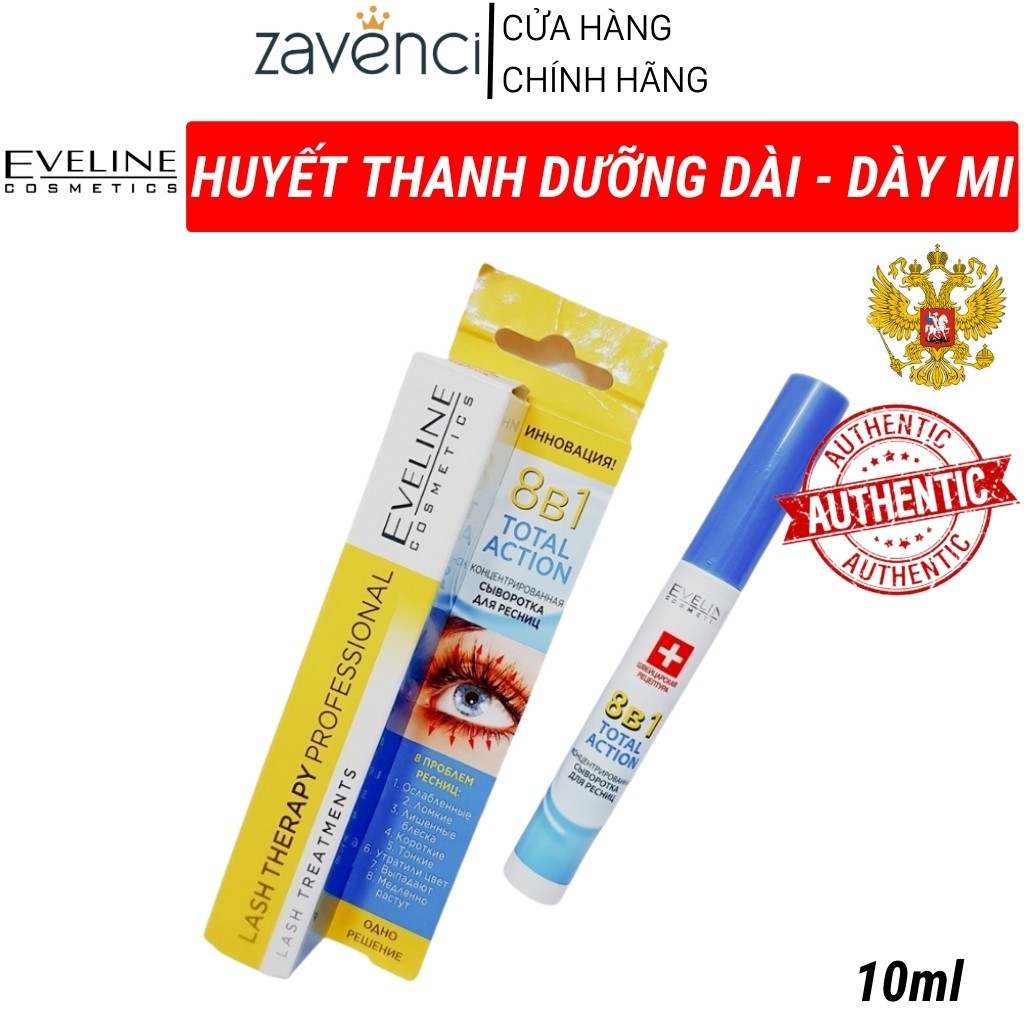 Huyết thanh Dưỡng mi Eveline 8 in 1 Total Action Lash Therapy professional Dưỡng Dài Và Cong Mi (10ml)