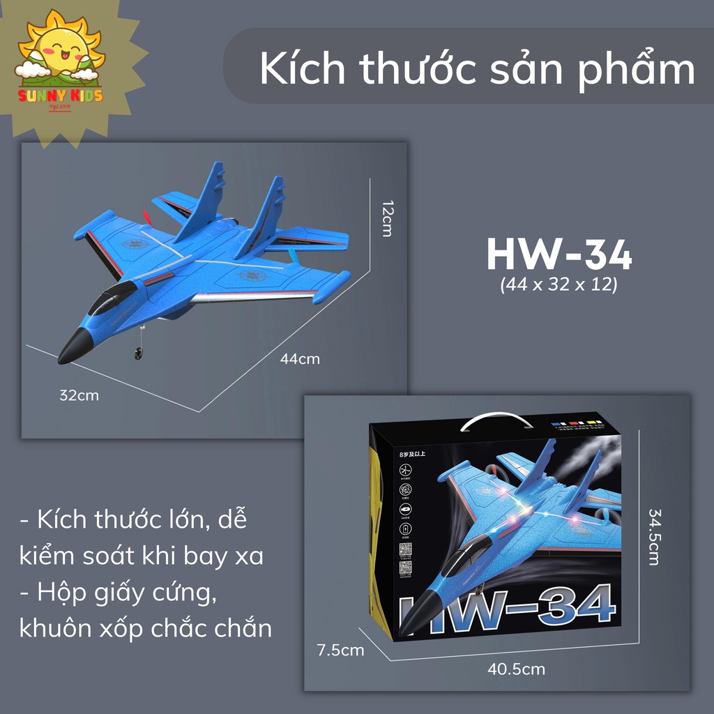 Máy bay chiến đấu điều khiển từ xa SU-27, vật liệu xốp nhẹ siêu bền chống va đập, tầm bay xa 100m, PIN 20p - Sunny Kids