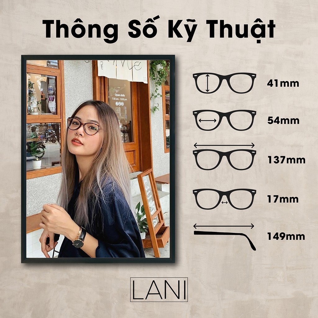 Gọng kính cận nữ mắt mèo nhựa dẻo cá tính thời trang Lani 2383 - Mắt kính có độ theo yêu cầu