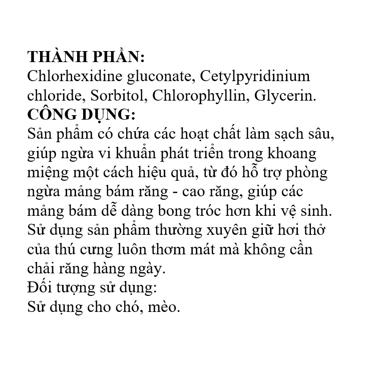 Dung dịch trắng răng chó mèo White Teeth chai 100ml