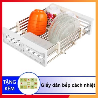 Khay inox kê bồn rửa chén LOẠI LỚN + tặng giấy dán trang trí bếp chống dầu mỡ