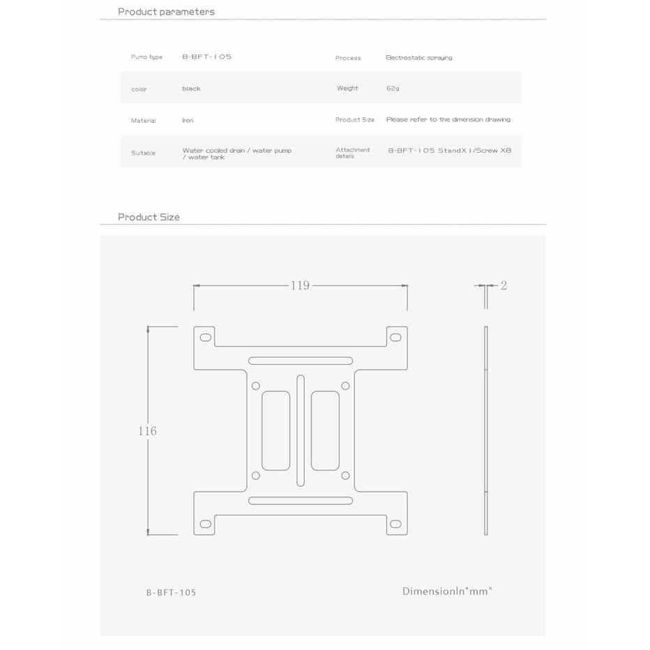 Bykski B-BKT-105 Bộ tản nhiệt làm mát bằng nước Giá đỡ kim loại cho Bể chứa / Bình chứa / Máy bơm làm mát Lắp đặt 12cm Vị trí lỗ quạt 120X120X15mm