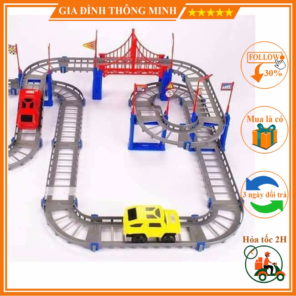 (𝗚𝗶𝗮́ 𝗦𝗶̉) Bộ Lắp ghép hình đường đua ô tô, Bộ lắp ráp giao thông 88 chi tiết cho Bé yêu, Giải trí Giáo dục