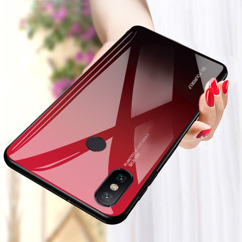 Ốp lưng mặt kính cường lực cho Xiaomi Pocophone F1 Mi 8 Mi A2 Lite Redmi Note 6 Pro