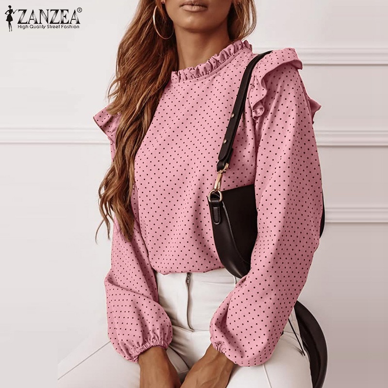 Áo kiểu Zanzea tay dài họa tiết chấm bi phong cách thanh lịch thời trang cho nữ