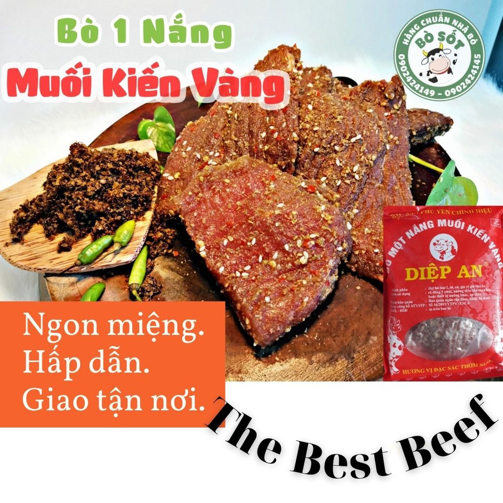 Bò 1 nắng muối kiến vàng loại ngon nguyên chất đặc sản phú yên, thịt bò tươi và quà biếu 500gram