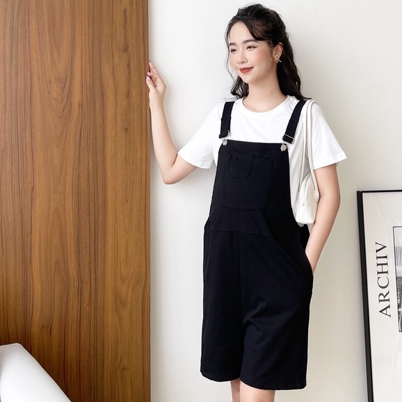 MEDYLA - Yếm bầu jumpsuit da cá chéo có chốt cài cho bầu mặc trong và sau sinh - VY034
